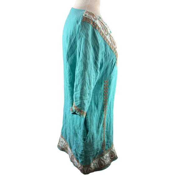 Uncle Frank 100% Linen Embroidered Dress V-Neck Boho Festival Pockets Size Small - Picture 5 of 12